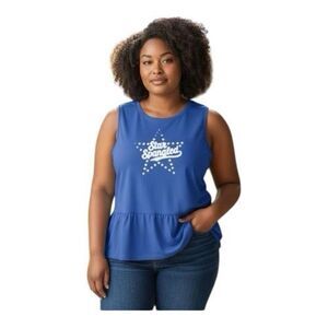 Lane Bryant Sleeves Blue Peplum Tank Top Plus Size 18-20 100% Cotton Star Print